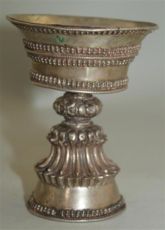 A Tibetan silver yak butter lamp, 19th century, 11.5cm